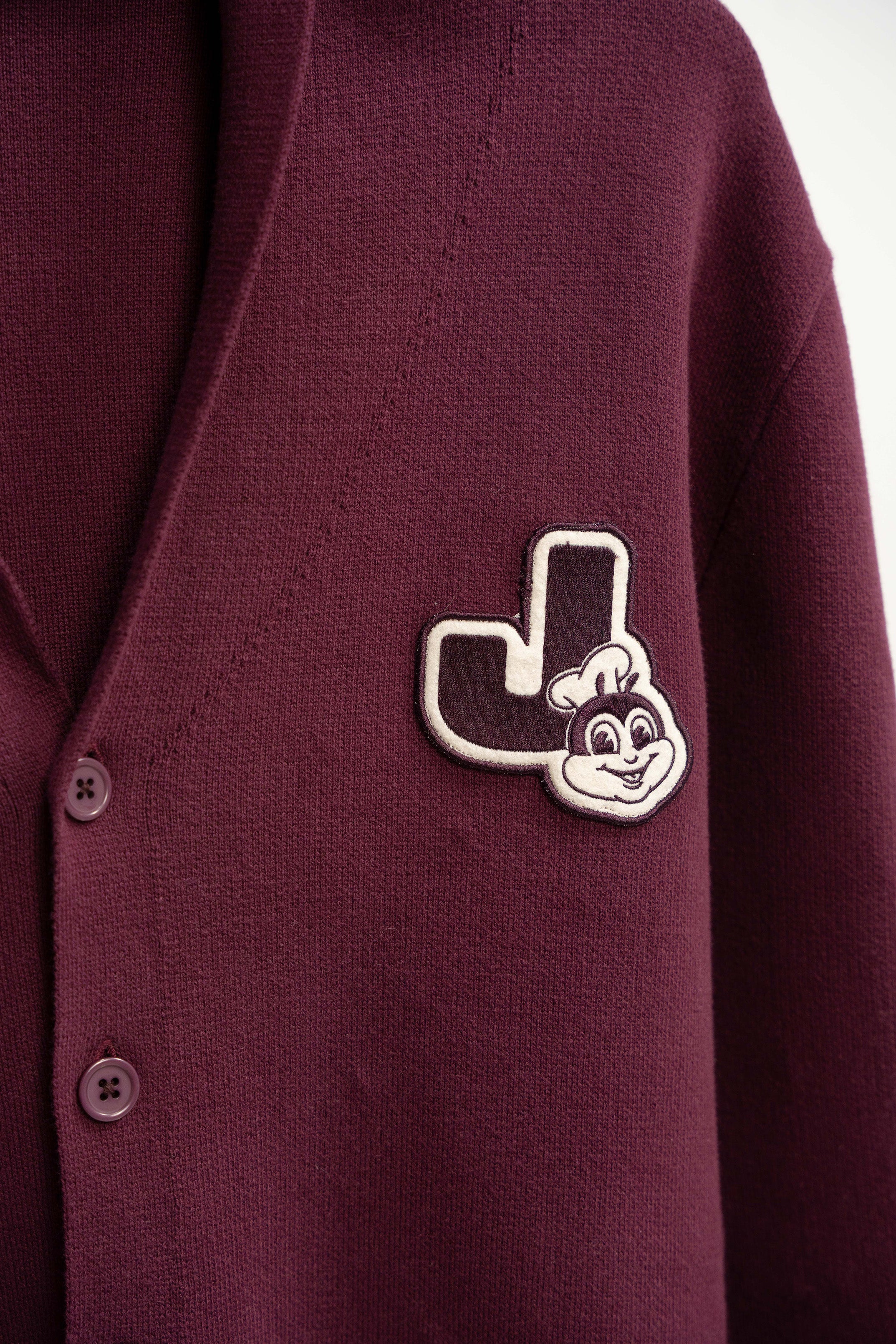 Jollibee J Logo Shawl Collar Cardigan - Merlot - Image 10