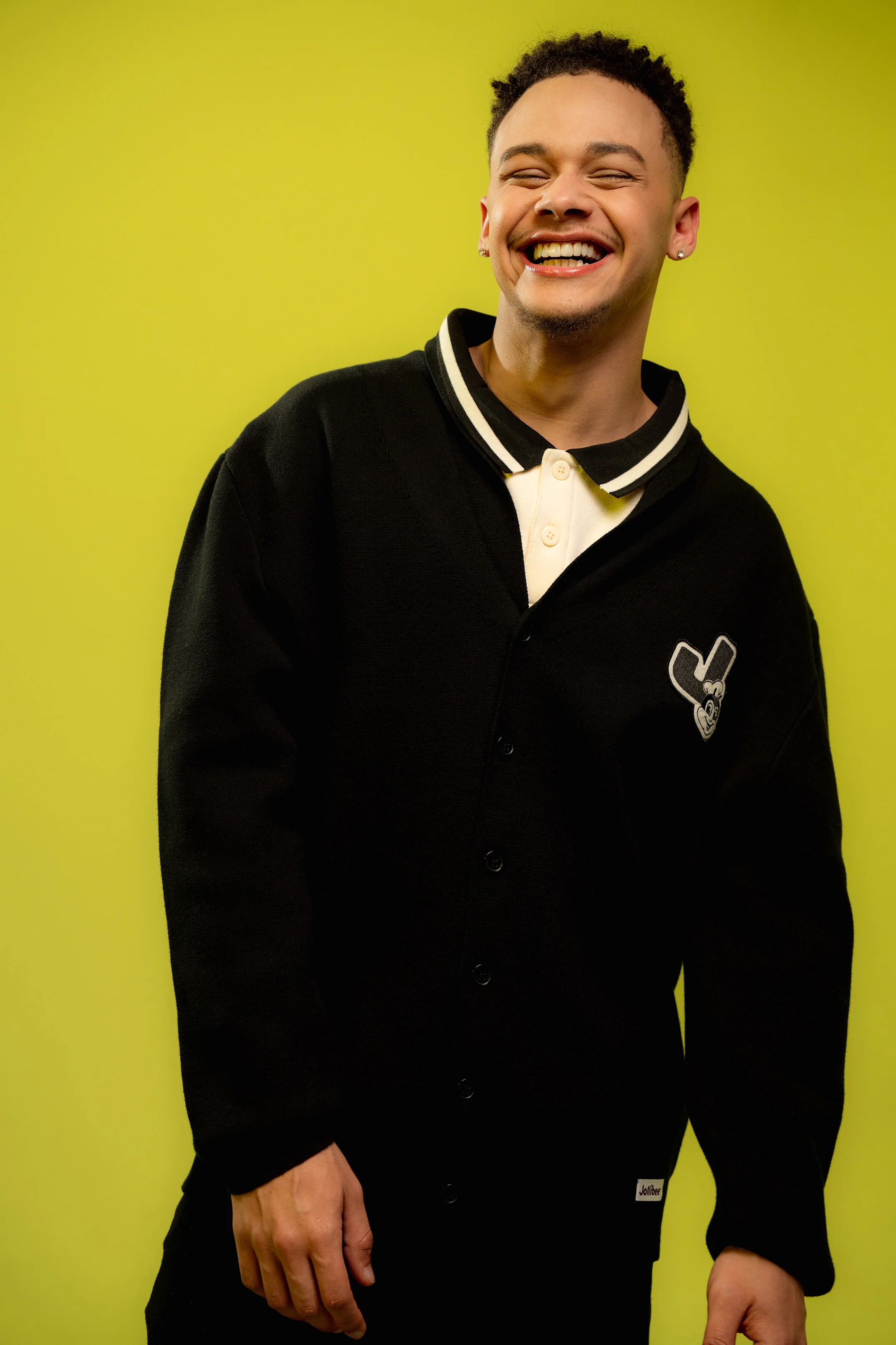 Jollibee J Logo Shawl Collar Cardigan - Jet Black - Image 3