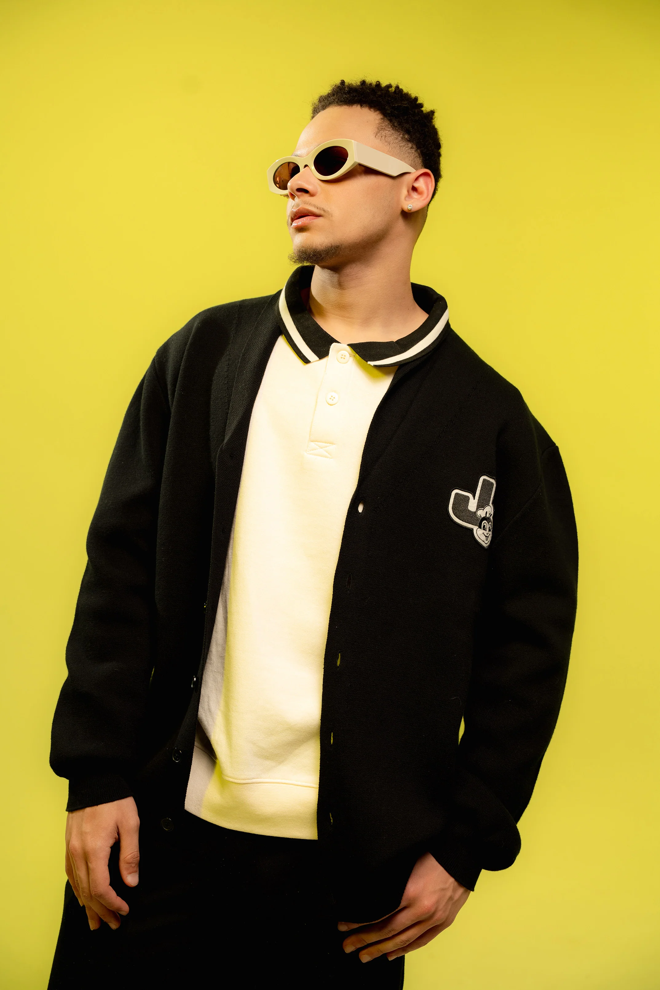 Jollibee J Logo Shawl Collar Cardigan - Jet Black - Image 4